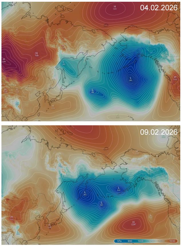  Прогностические карты приземного давления по данным Windy.map Условные обозначения: L – центр циклона, H – центр антициклона